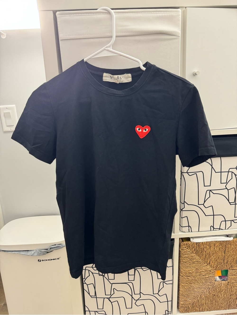 Comme des Garcons Play Black Tee with Red Heart Logo